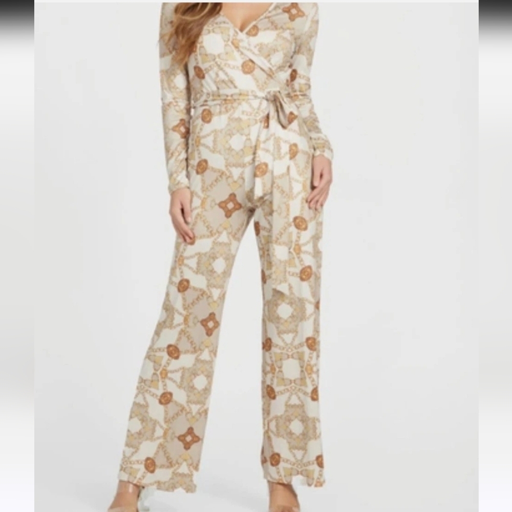 Guess Beige and Brown Patterned Jumpsuit Size S